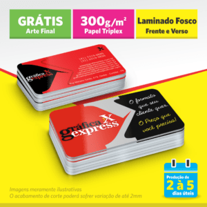 cartão 4x4 cores, laminado, 4 cantos triplex 300g