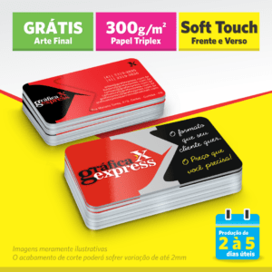 cartão 4x4 cores, soft, 4 cantos triplex 300g