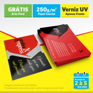 Cartão de Visita, 9cm x 5cm, Triplex 250g/m², 4x4 Cores, UV Total Frente